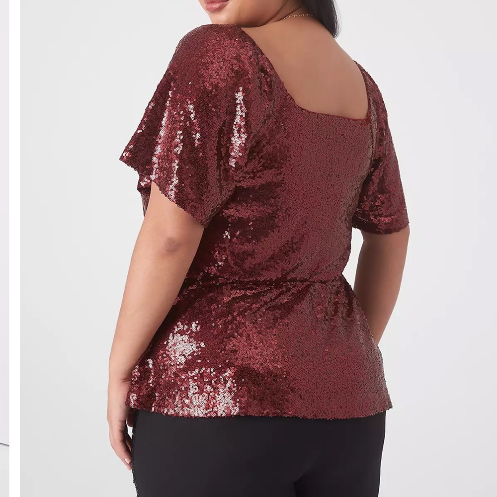 Sequin Flutter Sleeve Peplum Top - Picture 8 of 9